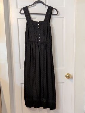LOFT Black Swiss-Dot Button Front Dress